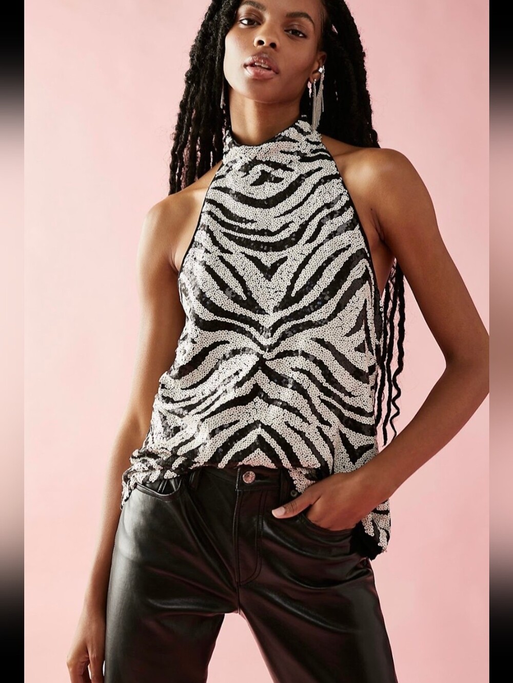 Anna Sui Sequin Zebra Halter Halter Top